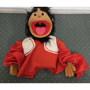 VTG Train Depot Hand made MAN Beard Black Hair SINGER Hand Puppet 70s 80s 20 in